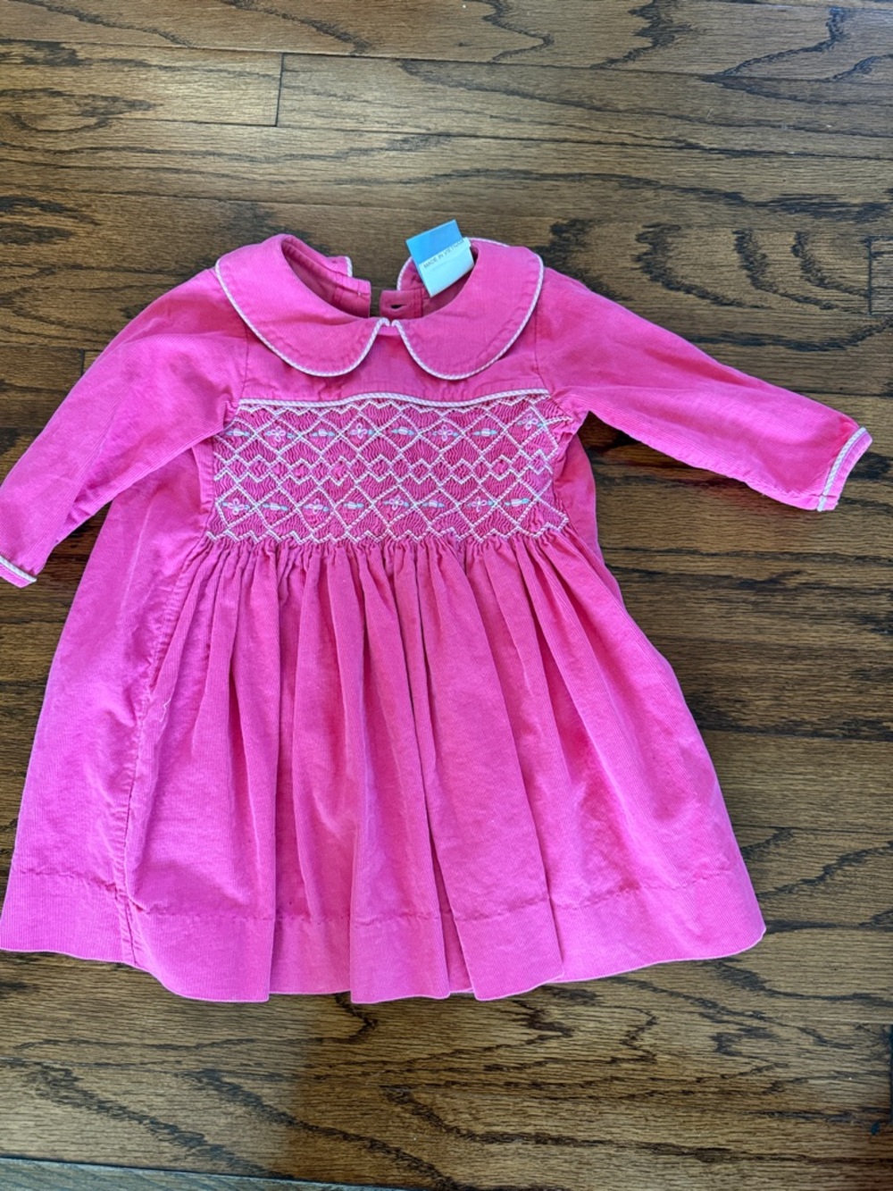 Hot Pink Smocked Corduroy Long-Sleeve Dress